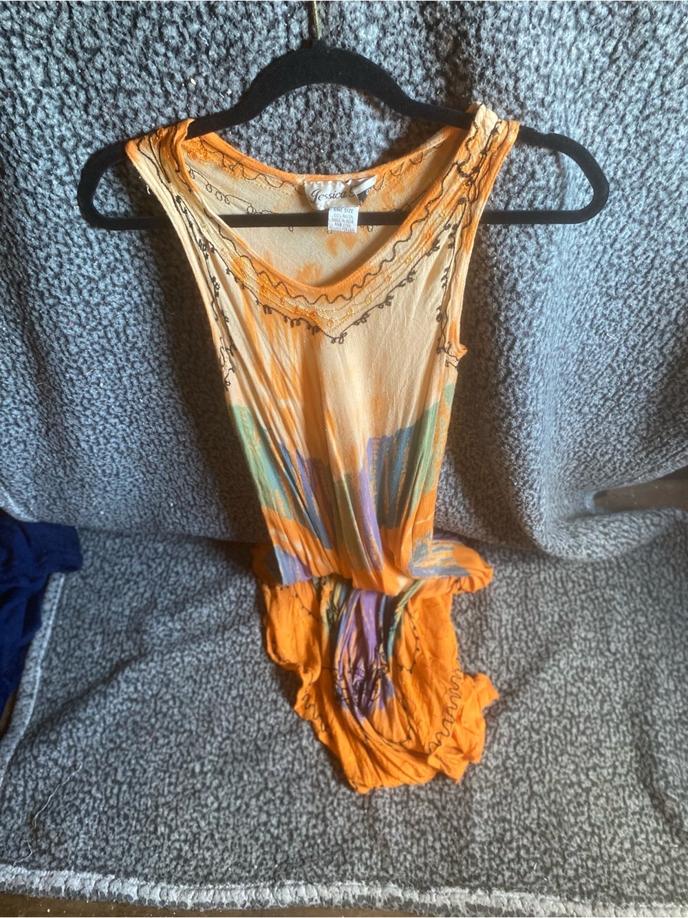 Jessica Orange Sleeveless Swim Coverup with Multicolor Watercolor Panels